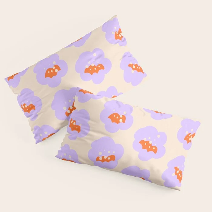 Bold Floral Toss Lavender Purple, Tangerine Orange, Cream Ivory, Playful Home Decor Pillow Sham