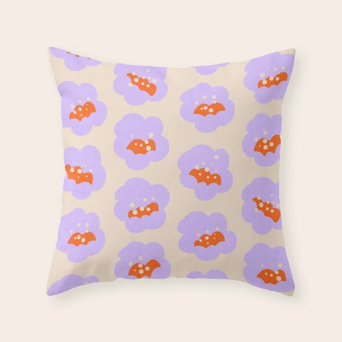 Bold Floral Toss Lavender Purple, Tangerine Orange, Cream Ivory, Playful Home Decor Throw Pillow