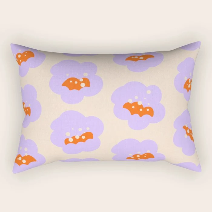 Bold Floral Toss Lavender Purple, Tangerine Orange, Cream Ivory, Playful Home Decor Rectangular Pillow