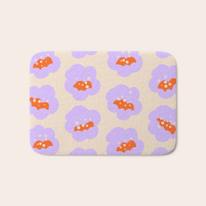 Bold Floral Toss Lavender Purple, Tangerine Orange, Cream Ivory, Playful Home Decor Bath Mat