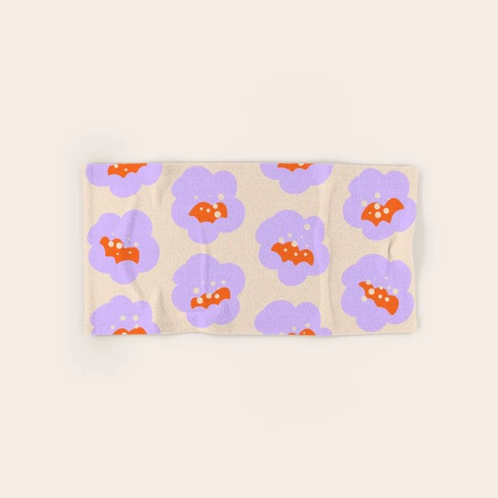 Bold Floral Toss Lavender Purple, Tangerine Orange, Cream Ivory, Playful Home Decor Bath Towel