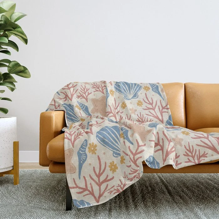 Seashells and Starfish Throw Blanket