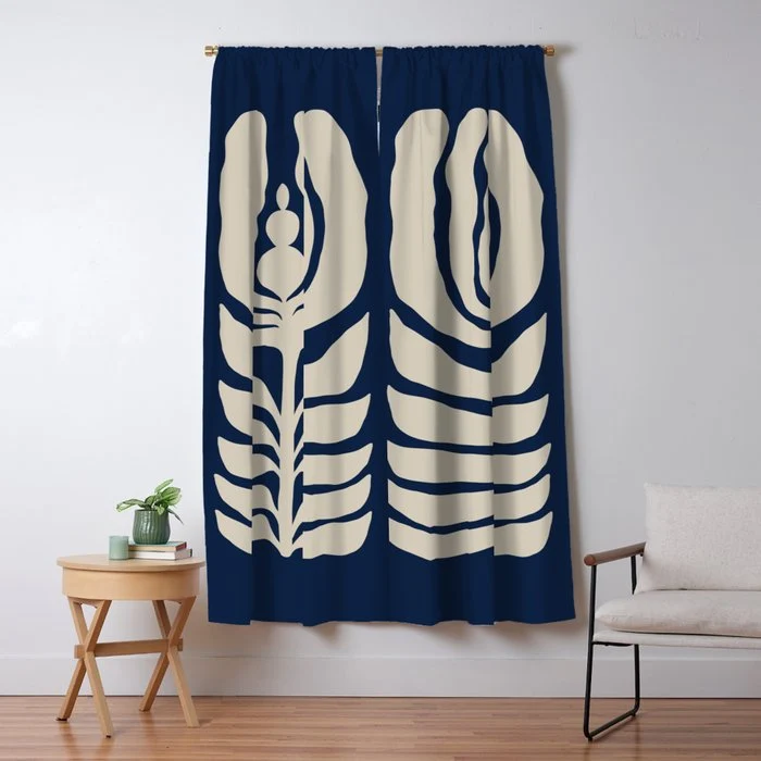 Night Bloom - Blue Window Curtain