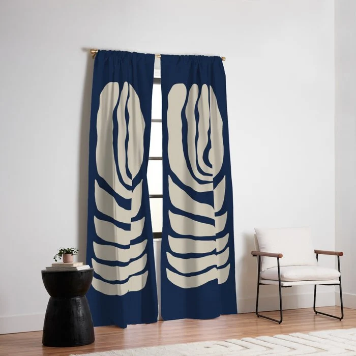 Night Bloom - Blue Window Curtain