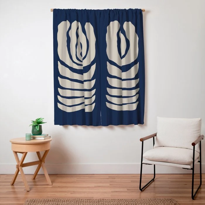 Night Bloom - Blue Window Curtain