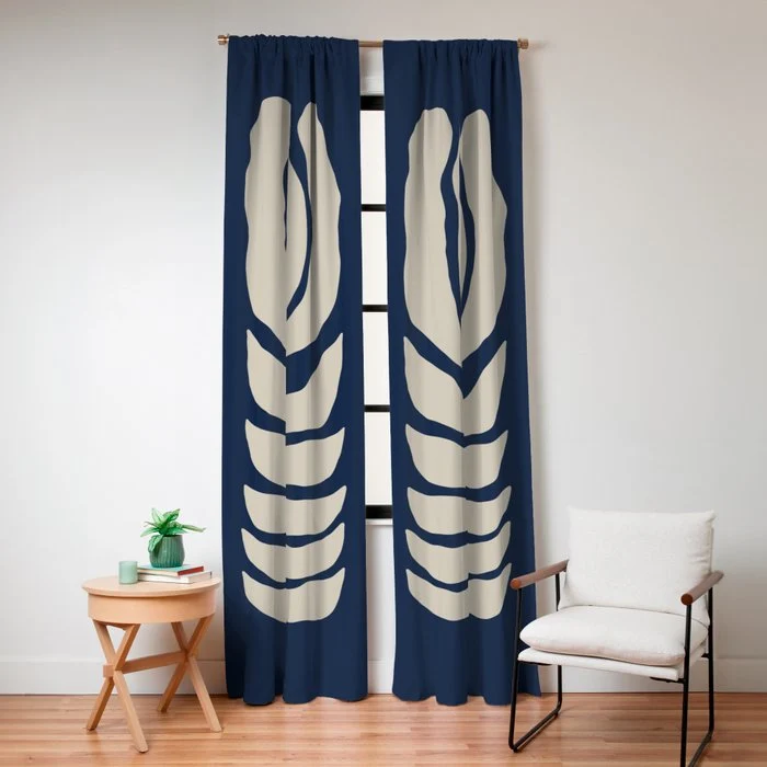 Night Bloom - Blue Window Curtain