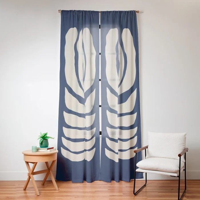 Night Bloom - Blue Window Curtain