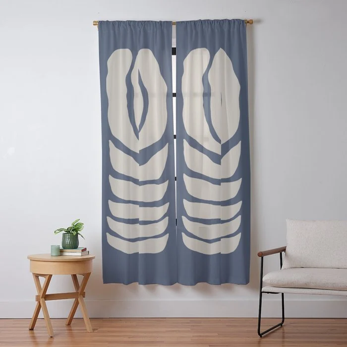 Night Bloom - Blue Window Curtain