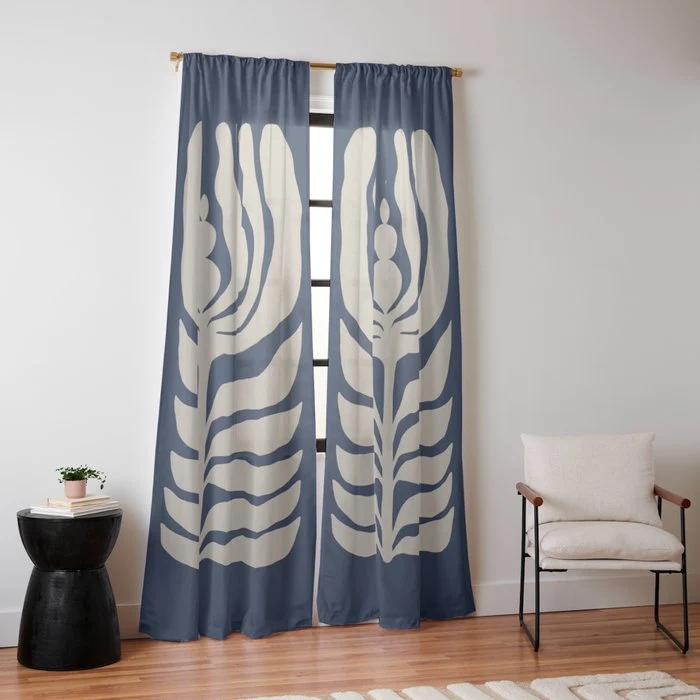 Night Bloom - Blue Window Curtain