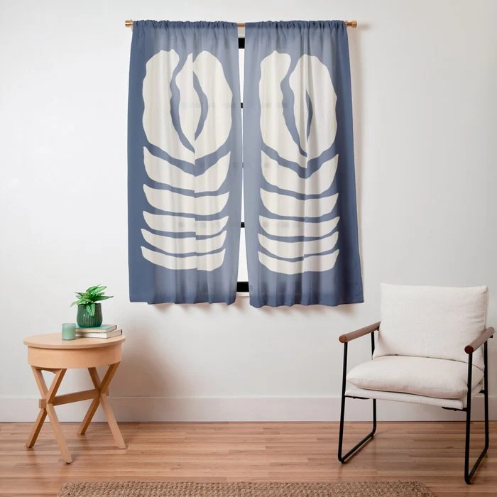 Night Bloom - Blue Window Curtain
