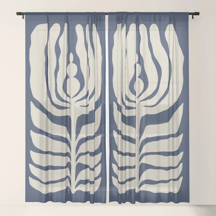 Night Bloom - Blue Window Curtain
