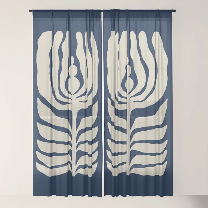Night Bloom - Blue Window Curtain