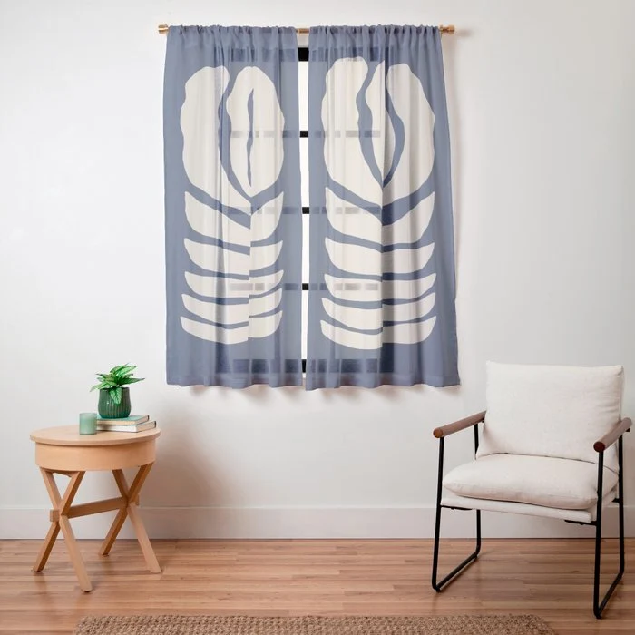 Night Bloom - Blue Window Curtain