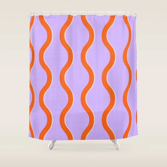 Wavy Lines Tangerine Orange, Lavender Purple, Bold Retro Modern Home Decor Shower Curtain