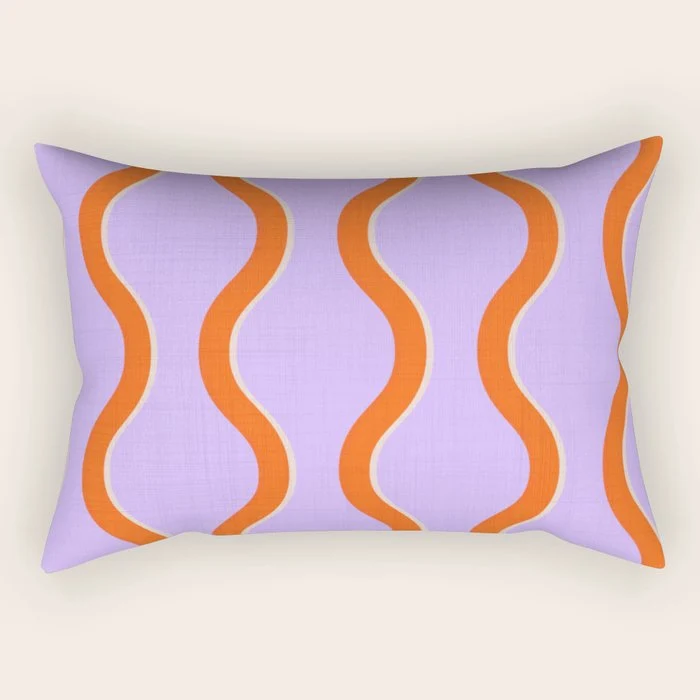 Wavy Lines Tangerine Orange, Lavender Purple, Bold Retro Modern Home Decor Rectangular Pillow