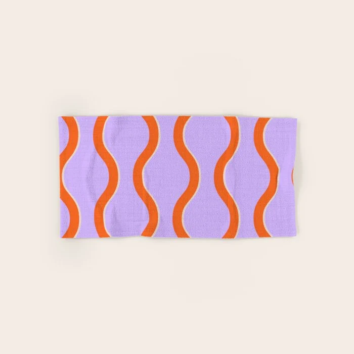 Wavy Lines Tangerine Orange, Lavender Purple, Bold Retro Modern Home Decor Bath Towel
