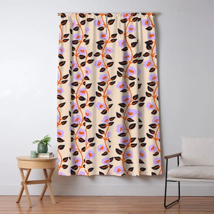 Floral Vine Toss Pink Lavender, Deep Purple, Cream Ivory, Elegant Home Decor Window Curtain