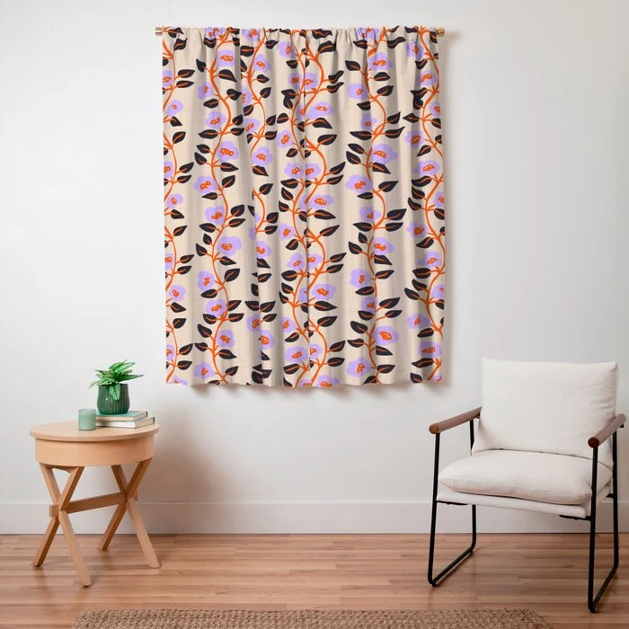 Floral Vine Toss Pink Lavender, Deep Purple, Cream Ivory, Elegant Home Decor Window Curtain