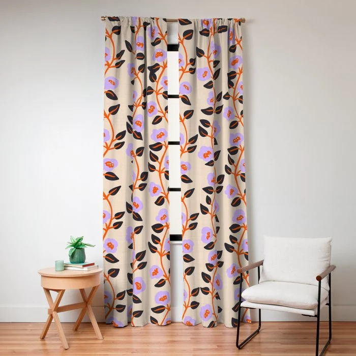 Floral Vine Toss Pink Lavender, Deep Purple, Cream Ivory, Elegant Home Decor Window Curtain