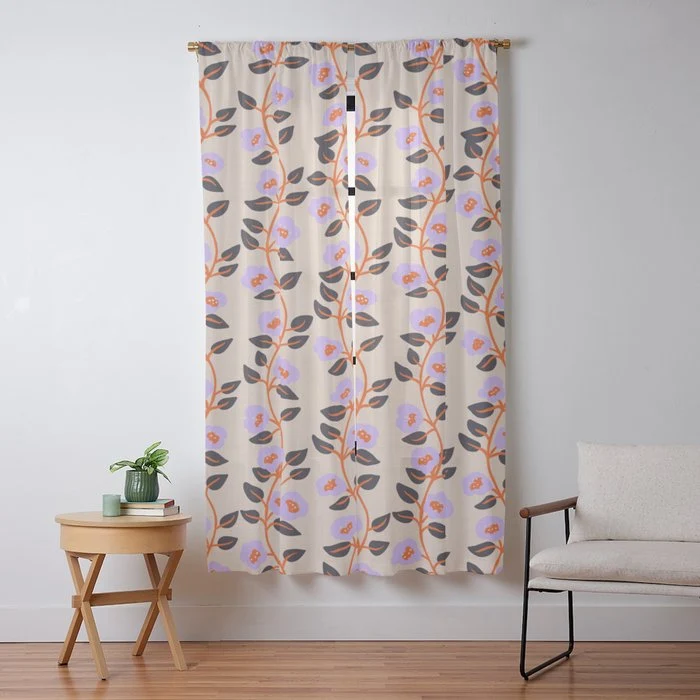 Floral Vine Toss Pink Lavender, Deep Purple, Cream Ivory, Elegant Home Decor Window Curtain