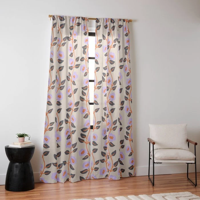 Floral Vine Toss Pink Lavender, Deep Purple, Cream Ivory, Elegant Home Decor Window Curtain