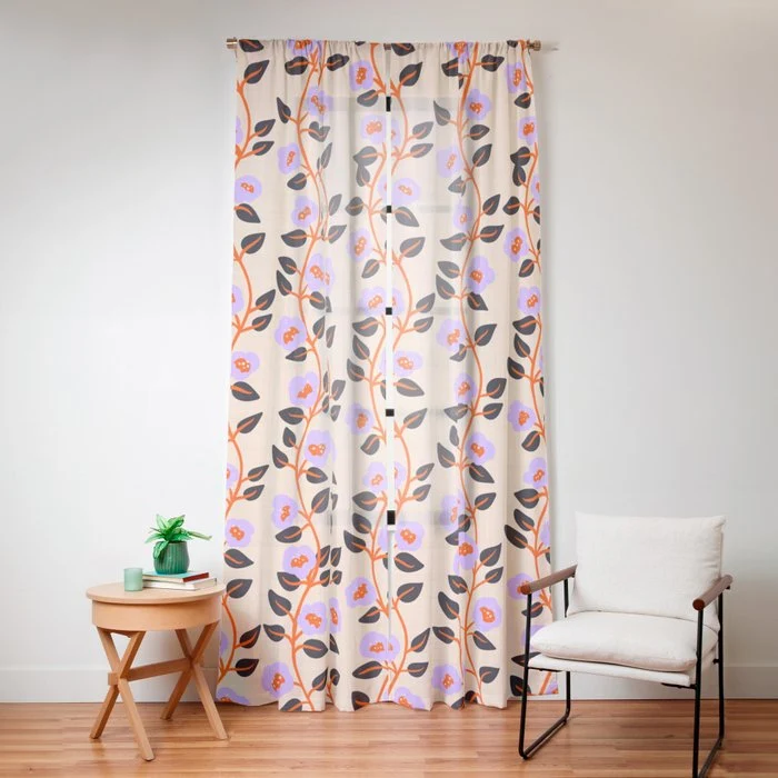 Floral Vine Toss Pink Lavender, Deep Purple, Cream Ivory, Elegant Home Decor Window Curtain