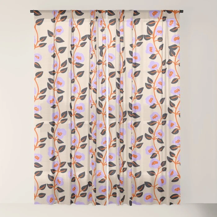 Floral Vine Toss Pink Lavender, Deep Purple, Cream Ivory, Elegant Home Decor Window Curtain