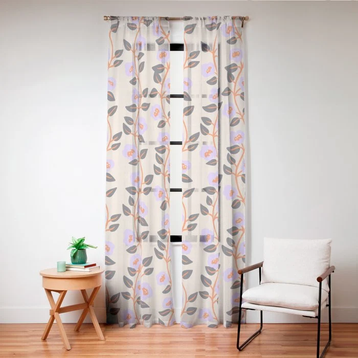 Floral Vine Toss Pink Lavender, Deep Purple, Cream Ivory, Elegant Home Decor Window Curtain