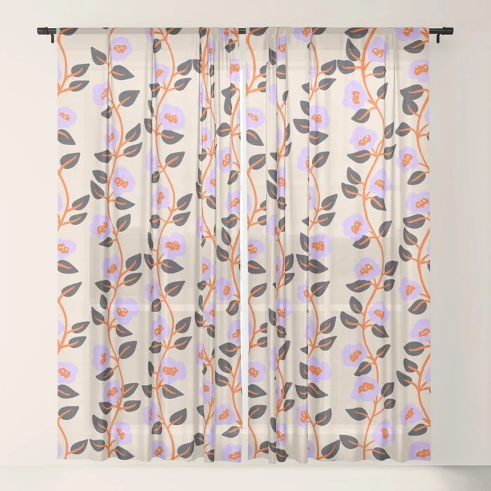 Floral Vine Toss Pink Lavender, Deep Purple, Cream Ivory, Elegant Home Decor Window Curtain