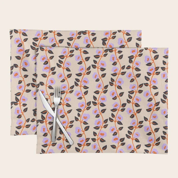 Floral Vine Toss Pink Lavender, Deep Purple, Cream Ivory, Elegant Home Decor Placemat