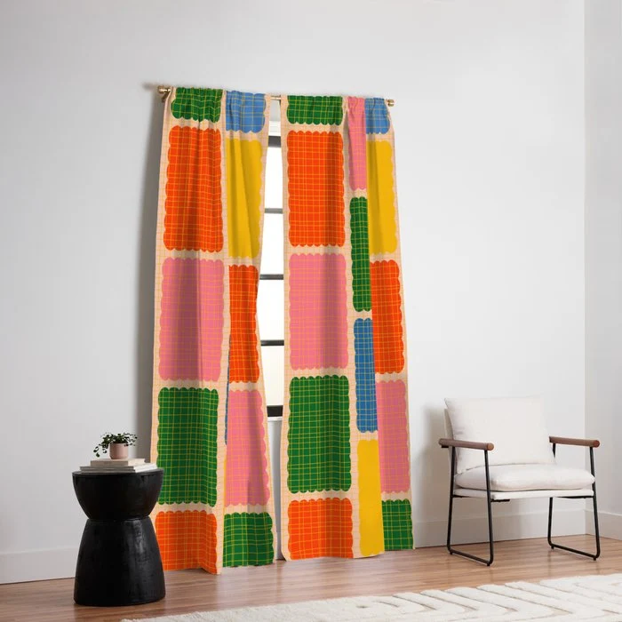 Colorful Retro Contemporary Woven Patchwork Pattern Window Curtain