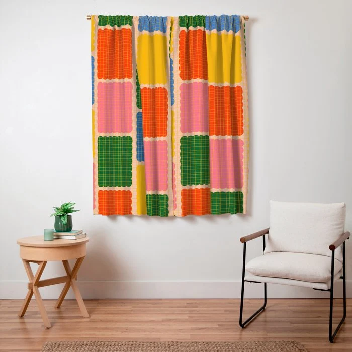 Colorful Retro Contemporary Woven Patchwork Pattern Window Curtain