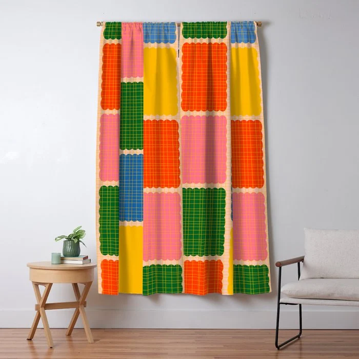 Colorful Retro Contemporary Woven Patchwork Pattern Window Curtain