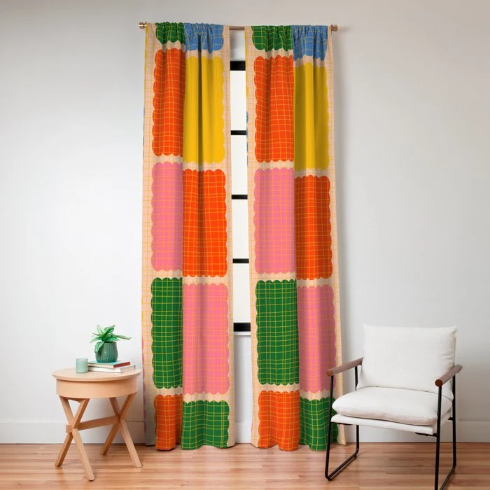 Colorful Retro Contemporary Woven Patchwork Pattern Window Curtain