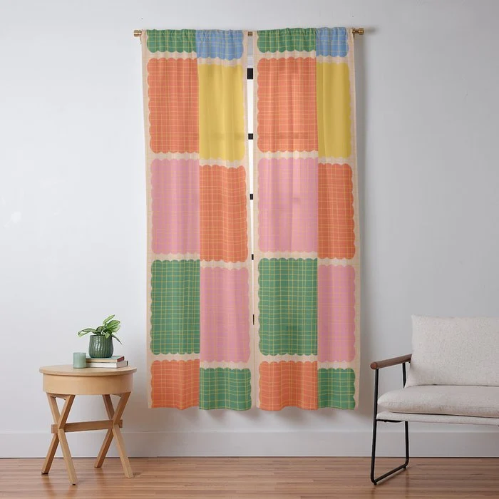 Colorful Retro Contemporary Woven Patchwork Pattern Window Curtain