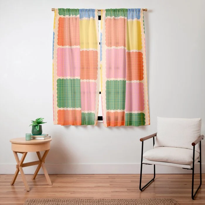 Colorful Retro Contemporary Woven Patchwork Pattern Window Curtain
