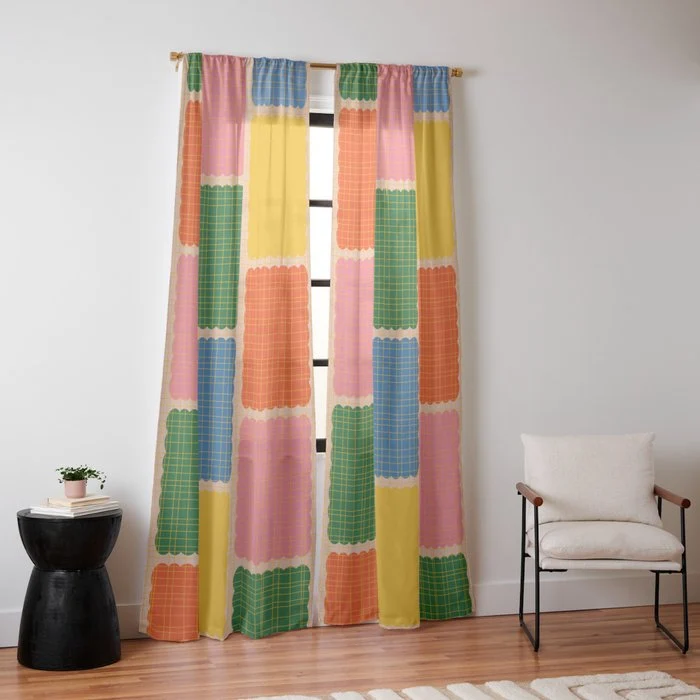 Colorful Retro Contemporary Woven Patchwork Pattern Window Curtain