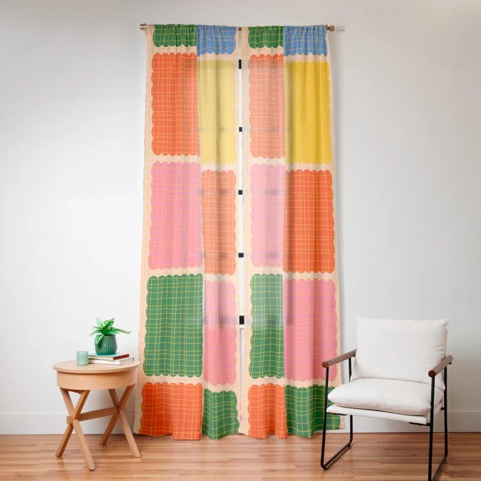 Colorful Retro Contemporary Woven Patchwork Pattern Window Curtain