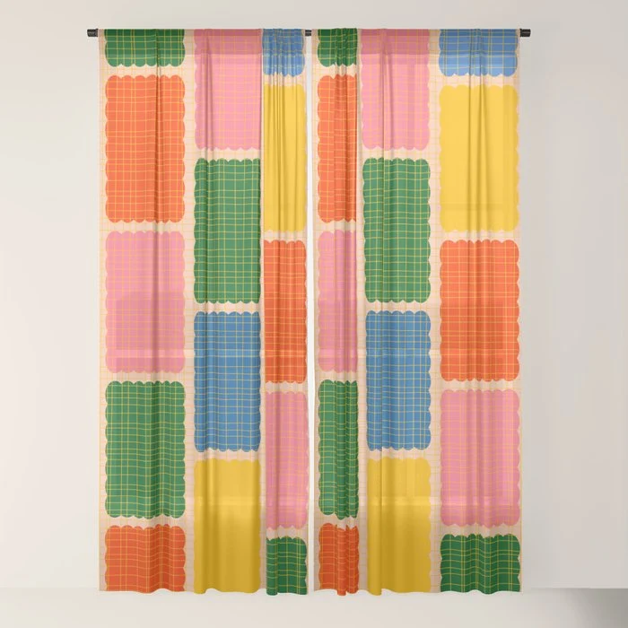 Colorful Retro Contemporary Woven Patchwork Pattern Window Curtain