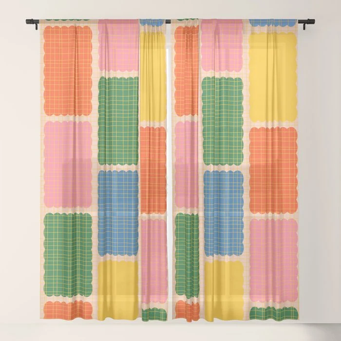 Colorful Retro Contemporary Woven Patchwork Pattern Window Curtain