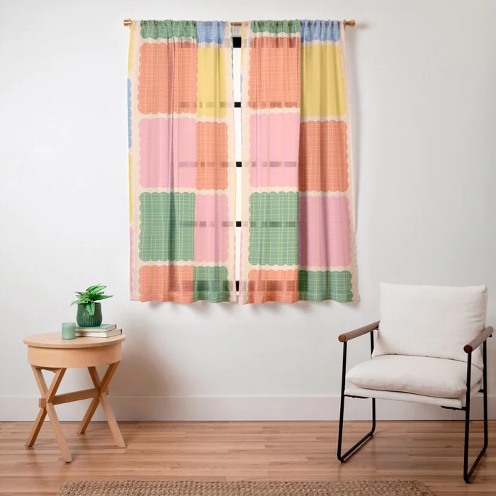 Colorful Retro Contemporary Woven Patchwork Pattern Window Curtain