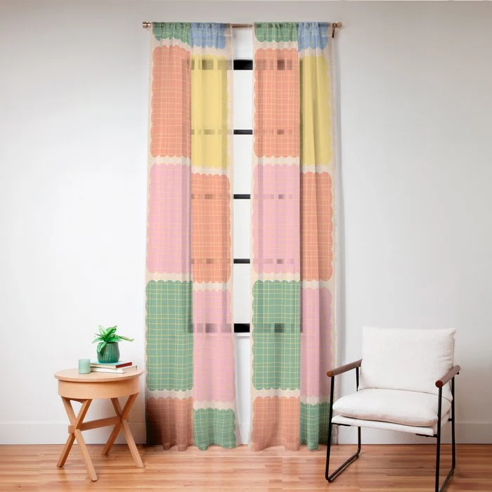 Colorful Retro Contemporary Woven Patchwork Pattern Window Curtain