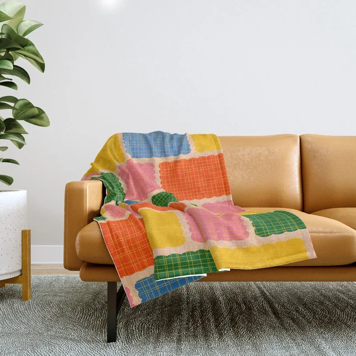 Colorful Retro Contemporary Woven Patchwork Pattern Throw Blanket
