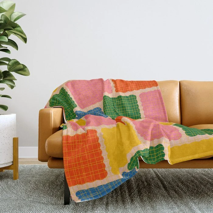Colorful Retro Contemporary Woven Patchwork Pattern Throw Blanket