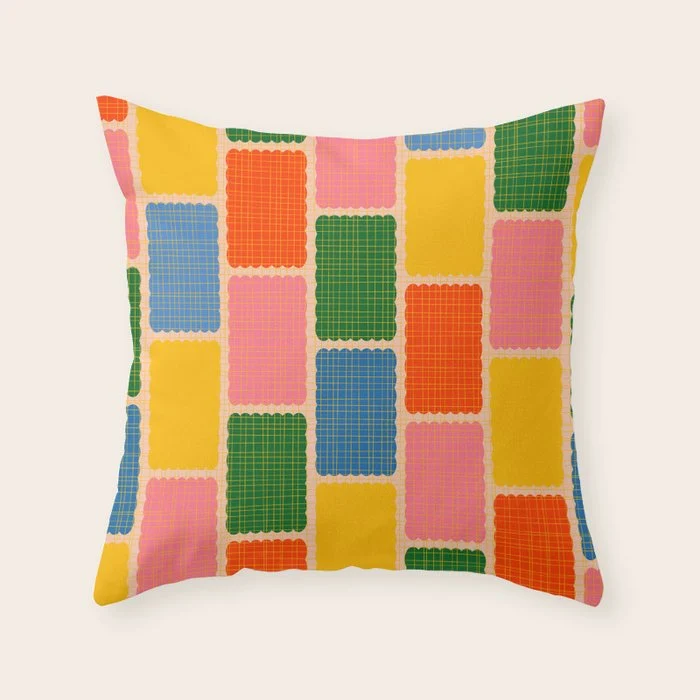 Colorful Retro Contemporary Woven Patchwork Pattern Throw Pillow