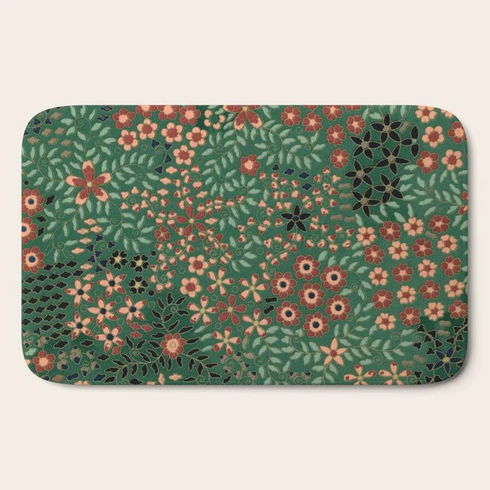Japanese floral print pattern Bath Mat