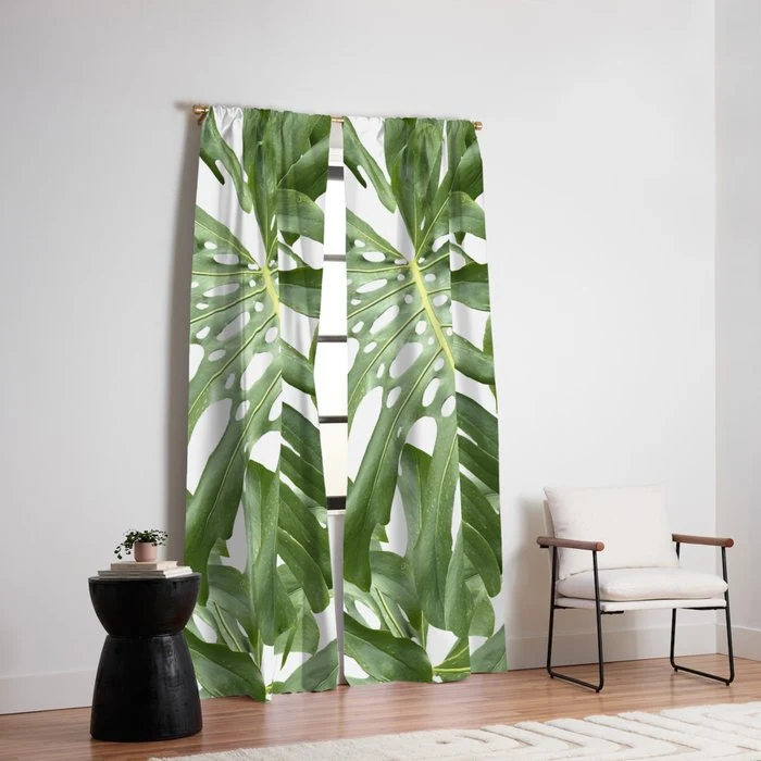 Vibrant tropical foliage on white Window Curtain