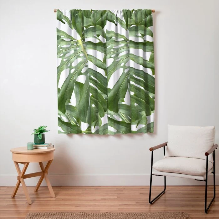 Vibrant tropical foliage on white Window Curtain