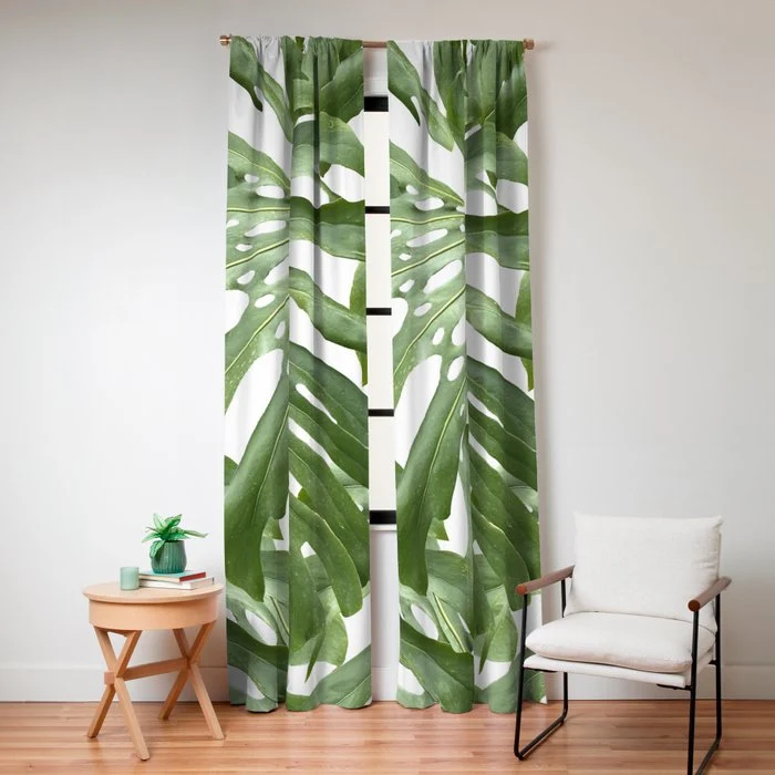 Vibrant tropical foliage on white Window Curtain