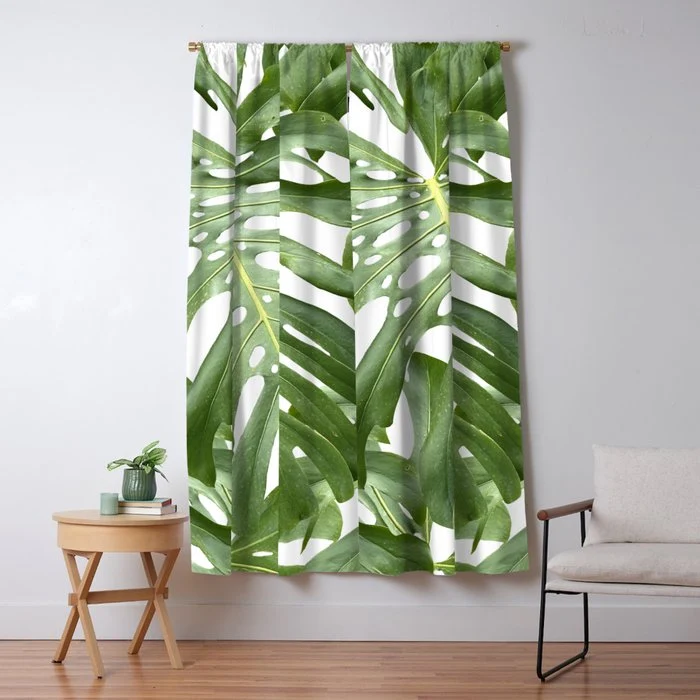 Vibrant tropical foliage on white Window Curtain